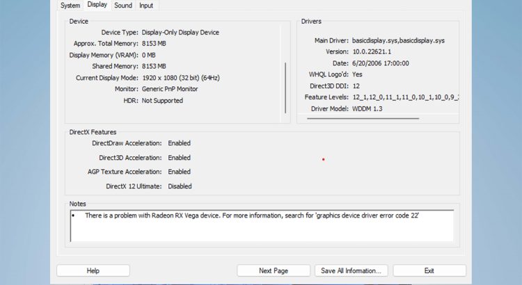 How to fix this graphics device driver error code 22